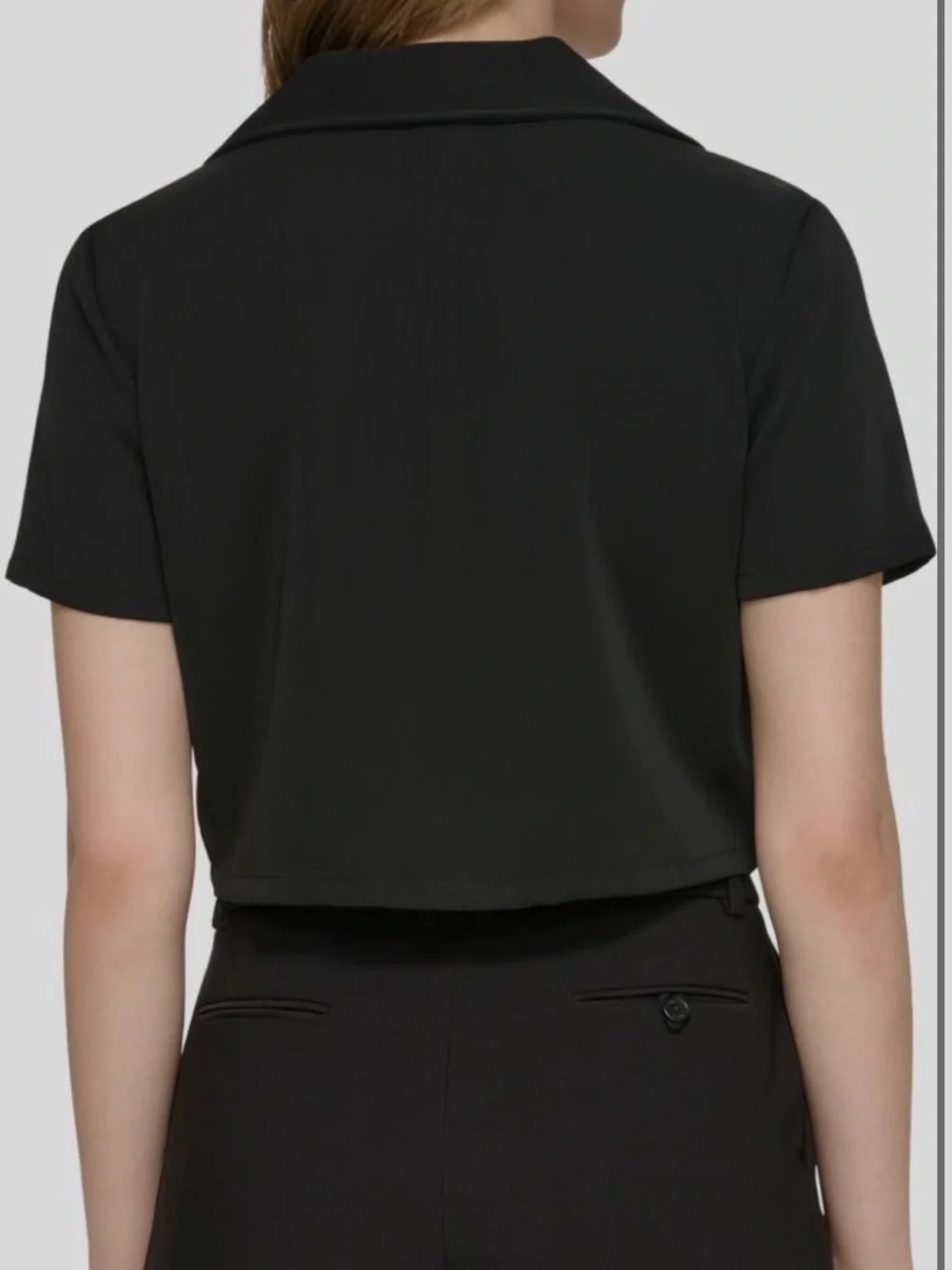 Calvin Klein Black Cropped Button-Front Top - Picture 2 of 12